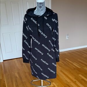 bebe Black Logo Hoodie Dress - Allover Script